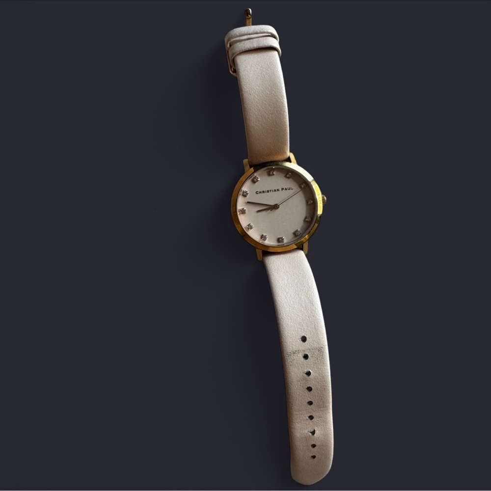 Christian Paul Gold Watch with pale pink Strap leather strap stainless case